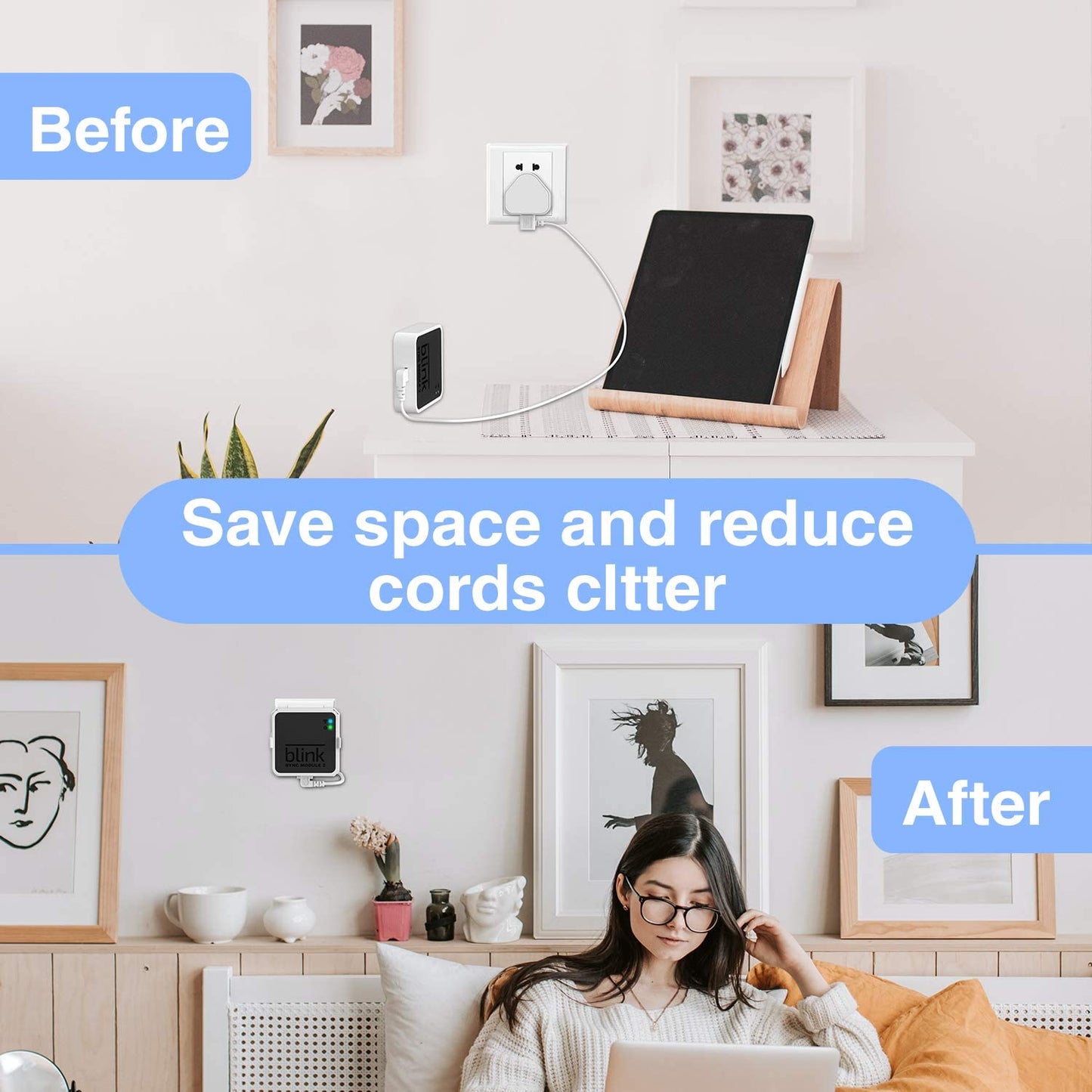 Outlet Wall Mount for Blink Sync Module 2- Blink Accessories for Blink All-new&Blink XT2&Blink XT Outdoor and Indoor Home Security Camera Mount with Short Cable (White)