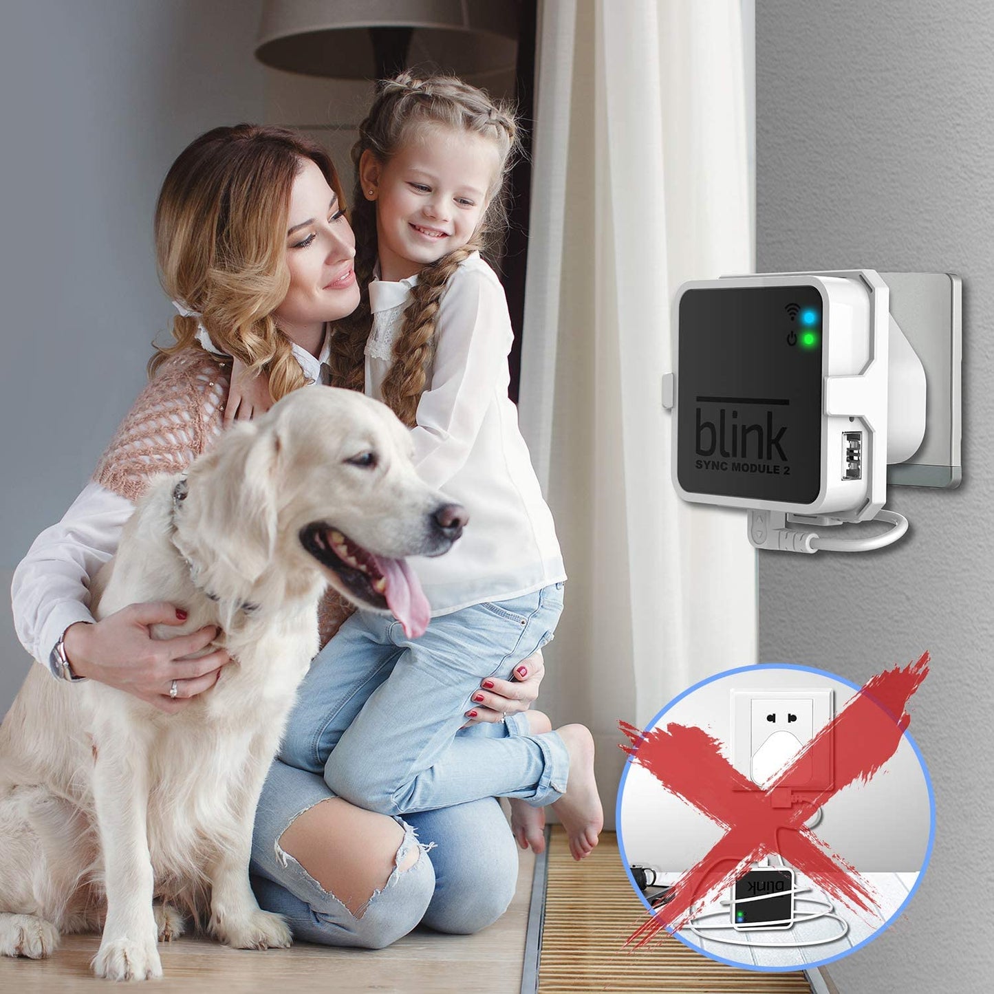 Outlet Wall Mount for Blink Sync Module 2- Blink Accessories for Blink All-new&Blink XT2&Blink XT Outdoor and Indoor Home Security Camera Mount with Short Cable (White)