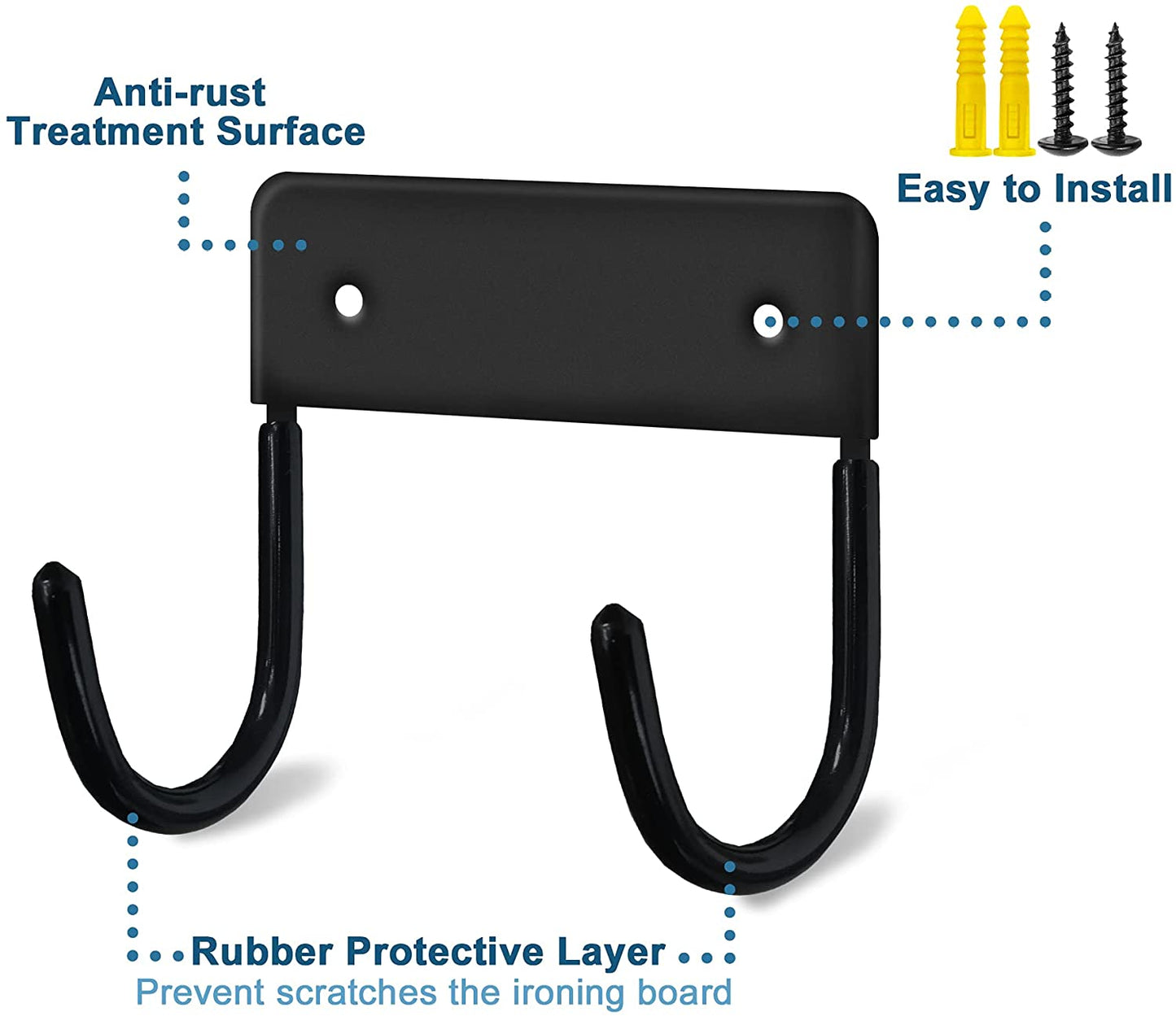 EastKing Ironing Board Hanger, Wall Mount Ironing Board Holder,Durable Ironing Board Hook,Ironing Board Storage Organizer(Black)