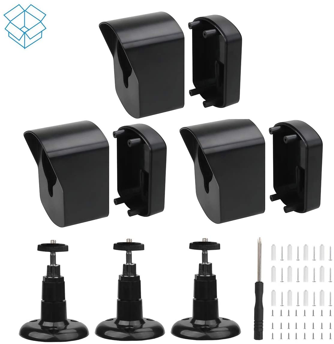 Neos SmartCam Wall Mount Bracket,Full Protective Weather Proof 360 Degree Adjustable Outdoor Indoor Mount and Cover Case for Wyze Cam V2 / Neos SmartCam (3 Pack, Black)