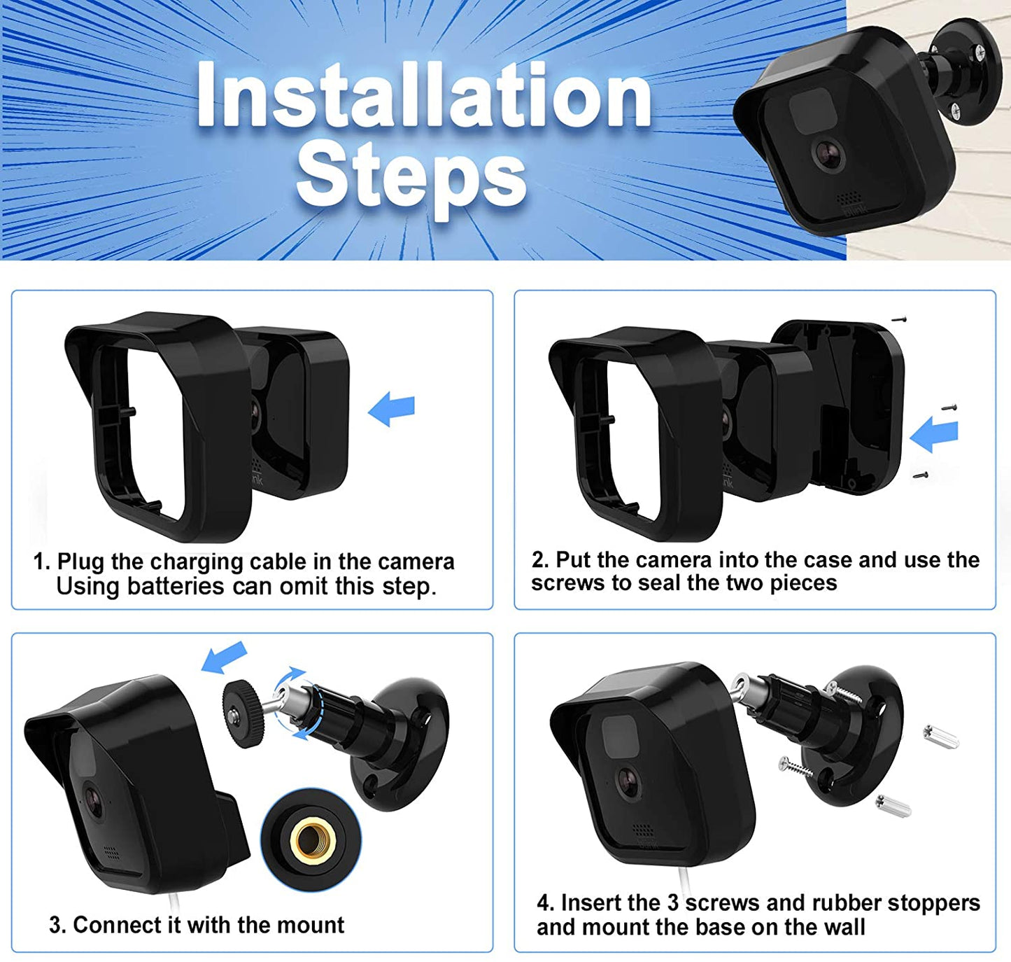 Blink Outdoor Camera Wall Mount Bracket,Weatherproof Protective Cover Case and 360 Degree Adjustable Mount for New Blink Outdoor Indoor Home Security Camera System (New Blink Mount 3Pack)