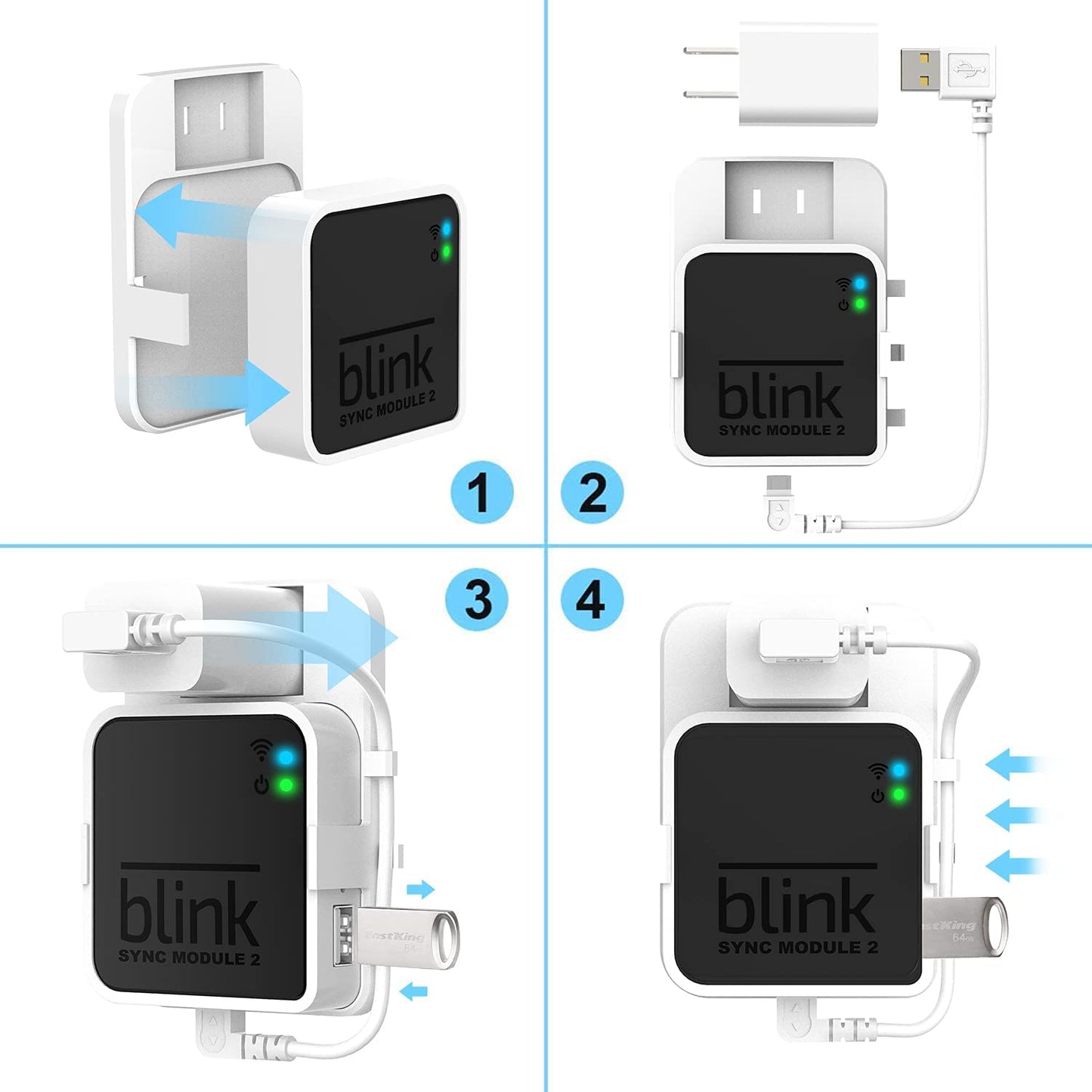 64GB USB Flash Drive and Outlet Mount for Blink Sync Module2,Simple Mount Bracket Holder and Local Video Storage for Blink Outdoor Blink Indoor Home Security Camera,Without Messy Wires or Screws