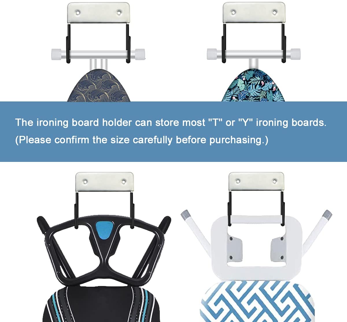 EastKing Ironing Board Hanger, Wall Mount Ironing Board Holder,Durable Ironing Board Hook,Ironing Board Storage Organizer(Silver Black)