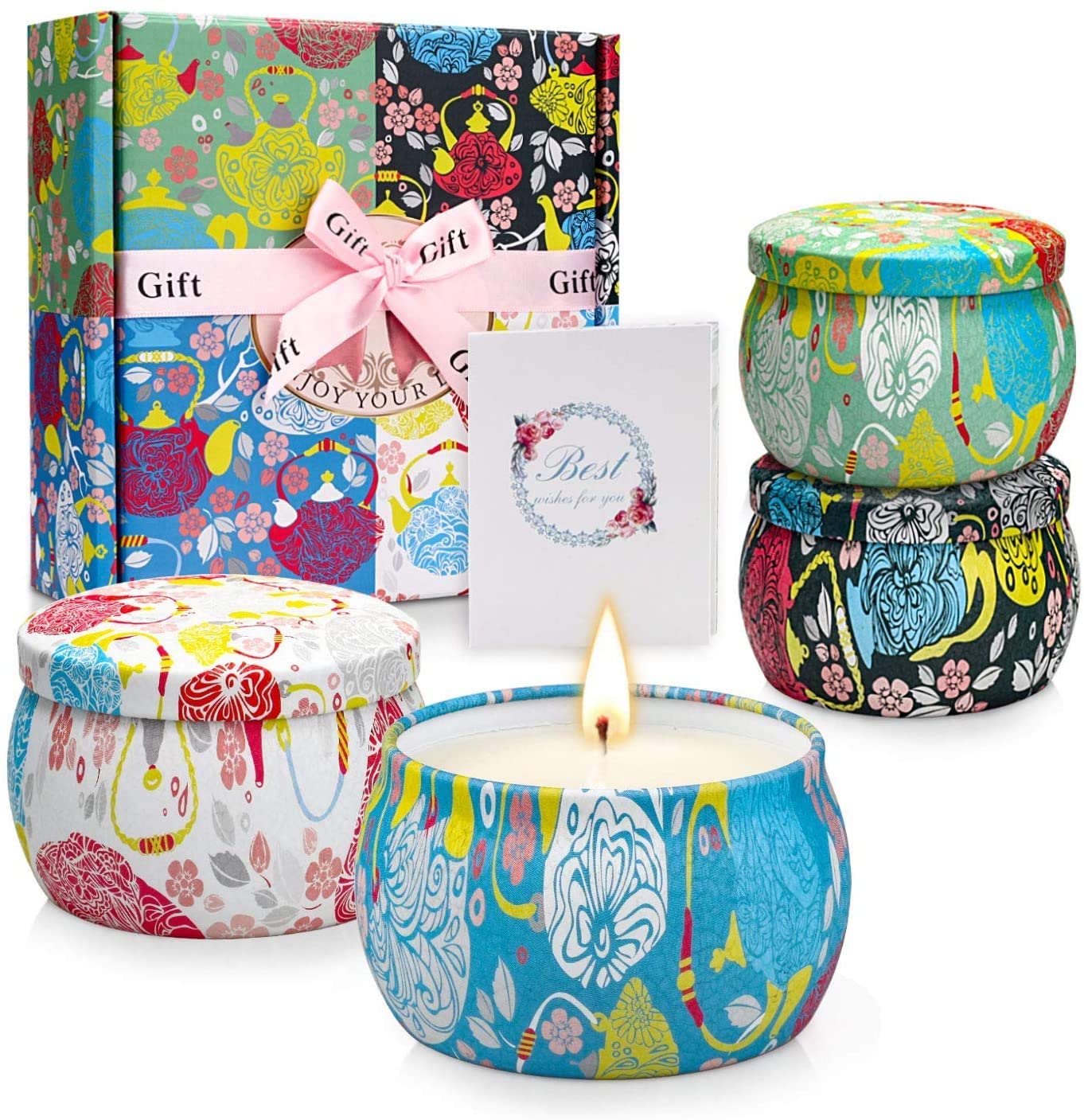 Scented Candles Gifts for Women,Natural Soy Wax Candle Set, Portable Travel Candle 4 Tins-Gardenia, Lavender, Jasmine and Vanilla,Gifts for Mother's Day, Valentine's Day, Birthday, Christmas