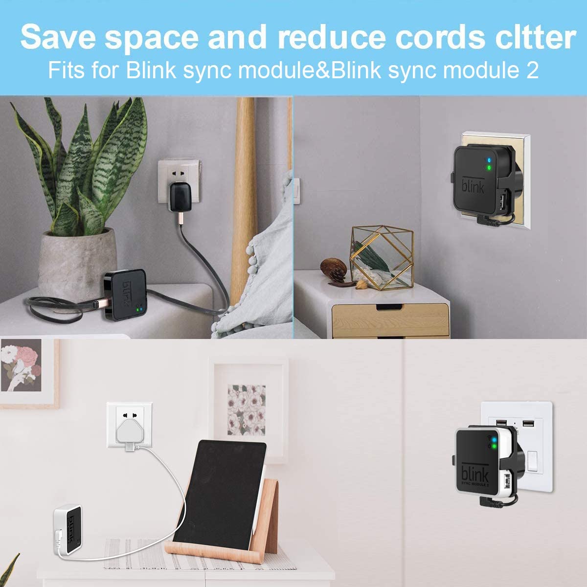 Outlet Wall Mount for Blink Sync Module 2- Blink Accessories for Blink All-new&Blink XT2&Blink XT Outdoor and Indoor Home Security Camera Mount with Short Cable (Black)