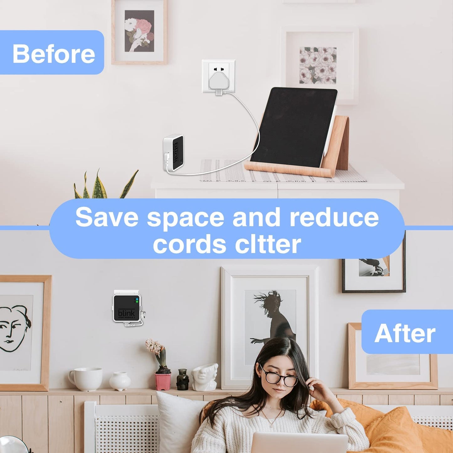 64GB USB Flash Drive and Outlet Mount for Blink Sync Module 2, Save Space and Easy Move Mount Bracket Holder for Blink Outdoor Blink Indoor Security Camera System (White)