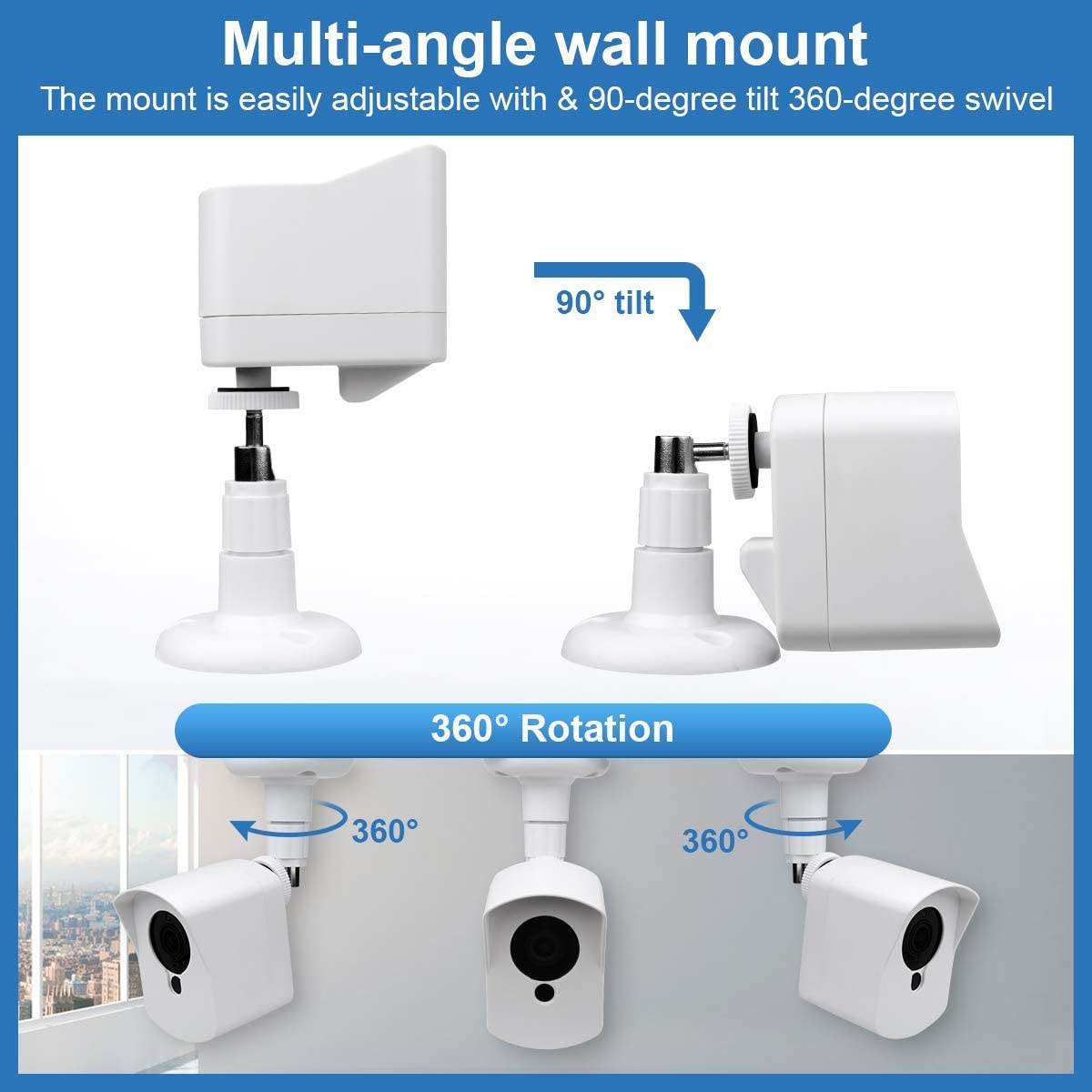 Neos SmartCam Wall Mount Bracket,Full Protective Weather Proof 360 Degree Adjustable Outdoor Indoor Mount and Cover Case for Wyze Cam V2 / Neos SmartCam（1Pack，White)