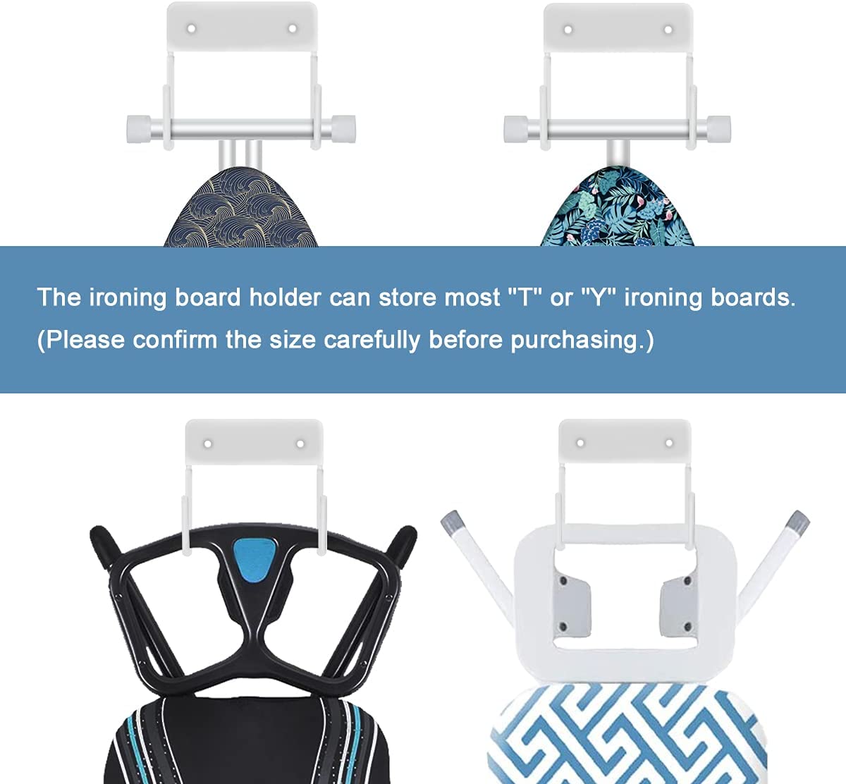 EastKing Ironing Board Hanger, Wall Mount Ironing Board Holder,Durable Ironing Board Hook,Ironing Board Storage Organizer(White)