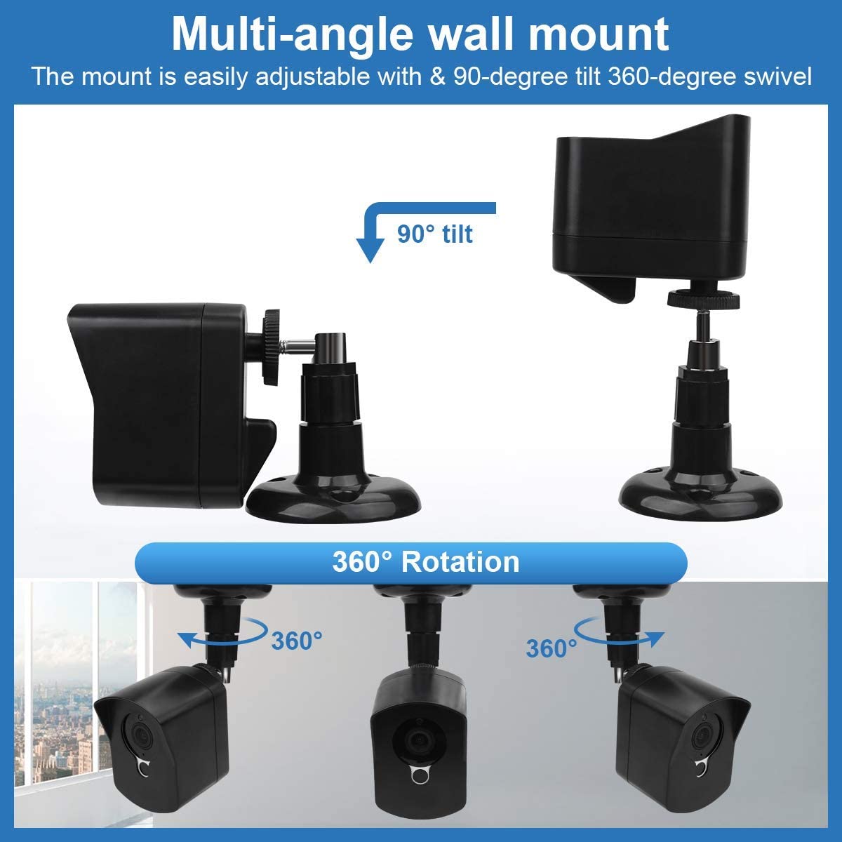 Neos SmartCam Wall Mount Bracket,Full Protective Weather Proof 360 Degree Adjustable Outdoor Indoor Mount and Cover Case for Wyze Cam V2 / Neos SmartCam (3 Pack, Black)