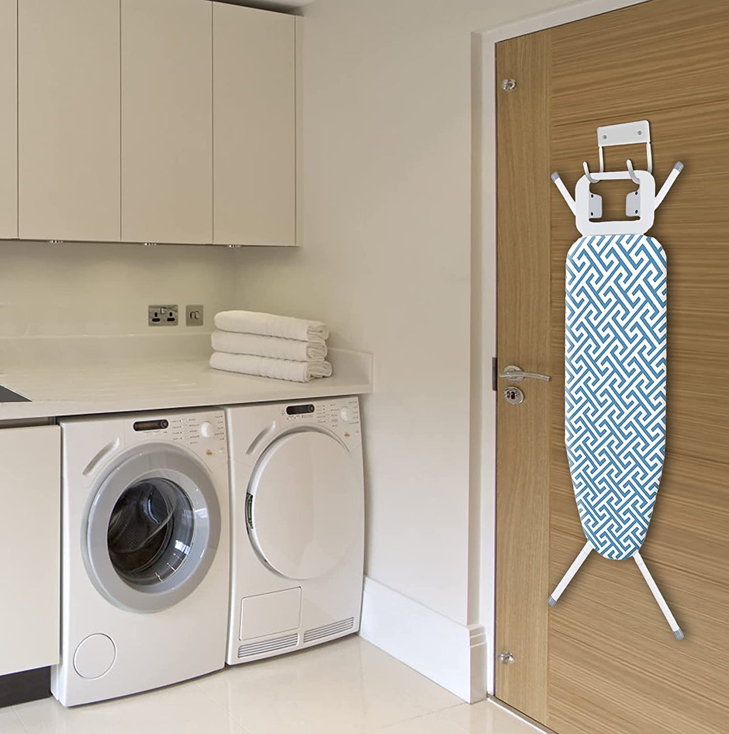 EastKing Ironing Board Hanger, Wall Mount Ironing Board Holder,Durable Ironing Board Hook,Ironing Board Storage Organizer(White)