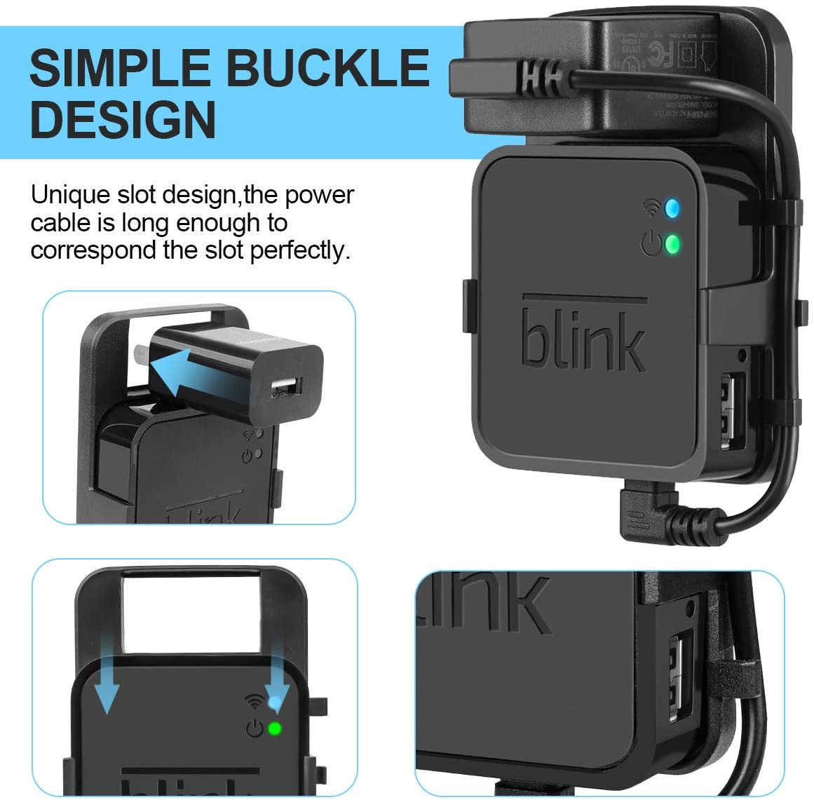 Outlet Wall Mount for Blink Sync Module2,Simple Mount Bracket Holder for All-New Blink Outdoor Blink Indoor Home Security Camera with Easy Mount Short Cable and No Messy Wires or Screws (Black)