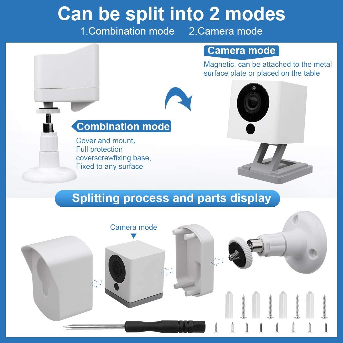 Neos SmartCam Wall Mount Bracket,Full Protective Weather Proof 360 Degree Adjustable Outdoor Indoor Mount and Cover Case for Wyze Cam V2 / Neos SmartCam（3Pack,White)