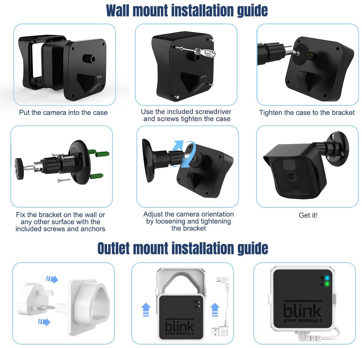 Blink Camera Mount, 2 Pack Plastic Cover/Bracket with Blink Sync Module Outlet Wall Mount for Blink Outdoor/Indoor Cameras Security System (Blink 2+1)