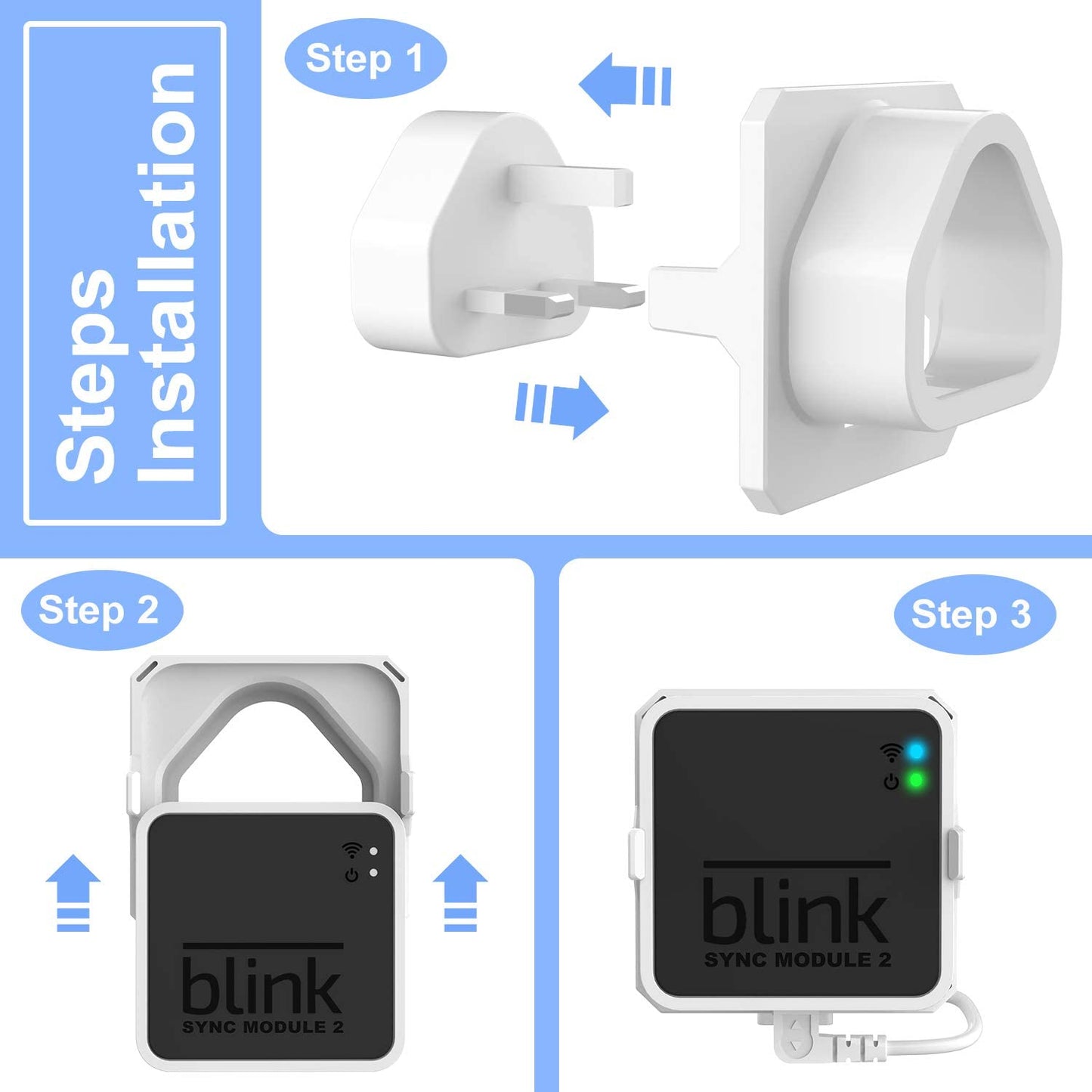 Outlet Wall Mount for Blink Sync Module 2- Blink Accessories for Blink All-new&Blink XT2&Blink XT Outdoor and Indoor Home Security Camera Mount with Short Cable (White 2Pack)