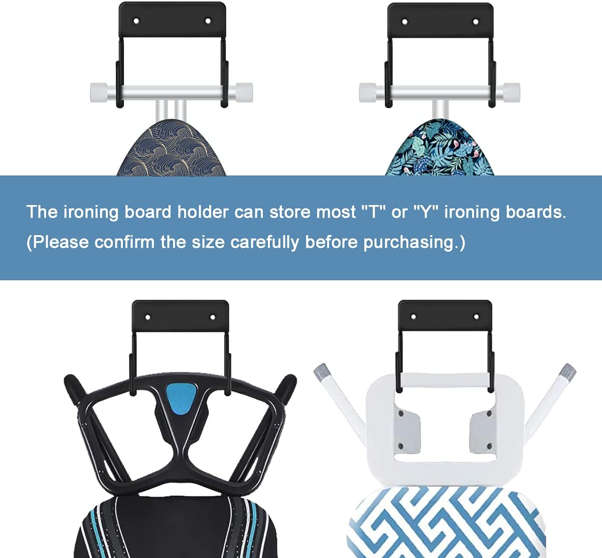 EastKing Ironing Board Hanger, Wall Mount Ironing Board Holder,Durable Ironing Board Hook,Ironing Board Storage Organizer(Black)